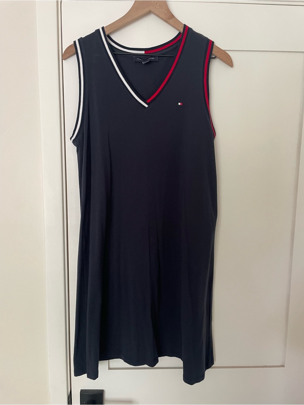 Tommy Hilfiger Navy V-Neck Top with Red & White Trim